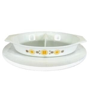 Vintage PYREX Town and Country 1.5 Quart Divided Oval Ovenware #13 Kitchenware
